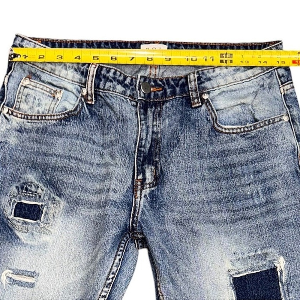 POL Distressed Patchwork Jeans Medium Wash Straight Leg Cotton CWP48 Size L (30) - Picture 6 of 14